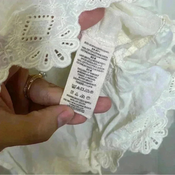 Free People Sheer Eyelet Detail White Boho Top Sz XS - Picture 7 of 10